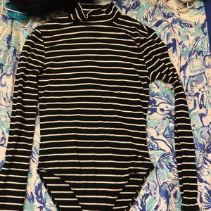 Striped Black and White Mockneck Bodysuit!